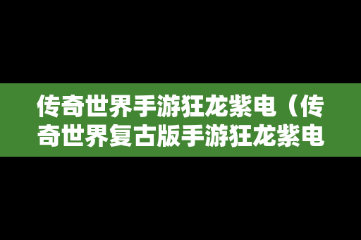 传奇世界手游狂龙紫电（传奇世界复古版手游狂龙紫电）