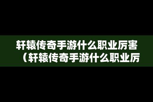 轩辕传奇手游什么职业厉害（轩辕传奇手游什么职业厉害啊）