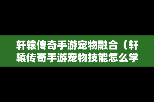 轩辕传奇手游宠物融合（轩辕传奇手游宠物技能怎么学4个）