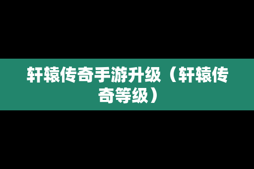 轩辕传奇手游升级（轩辕传奇等级）