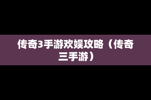 传奇3手游欢娱攻略（传奇三手游）