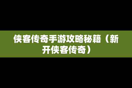 侠客传奇手游攻略秘籍（新开侠客传奇）