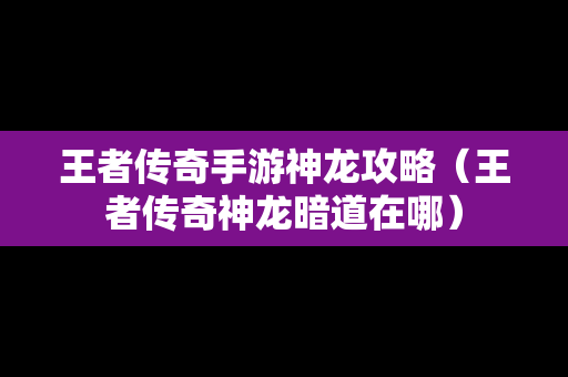 王者传奇手游神龙攻略（王者传奇神龙暗道在哪）