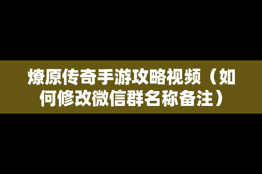 燎原传奇手游攻略视频（如何修改微信群名称备注）