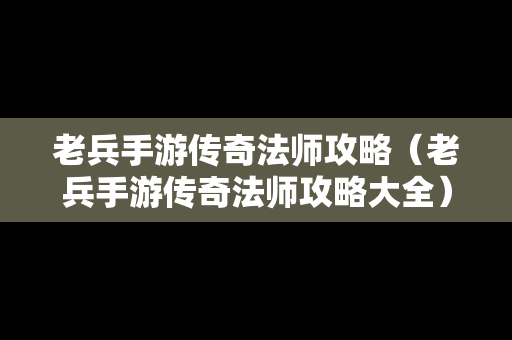 老兵手游传奇法师攻略（老兵手游传奇法师攻略大全）