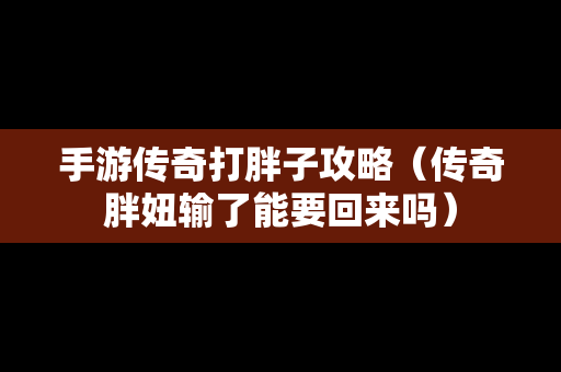 手游传奇打胖子攻略（传奇胖妞输了能要回来吗）