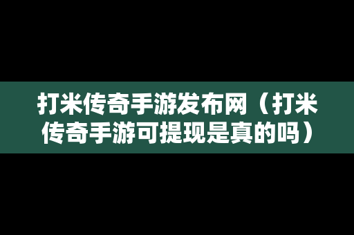 打米传奇手游发布网（打米传奇手游可提现是真的吗）