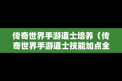 传奇世界手游道士培养（传奇世界手游道士技能加点全面盘点攻略）