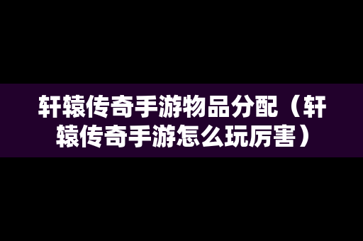 轩辕传奇手游物品分配（轩辕传奇手游怎么玩厉害）