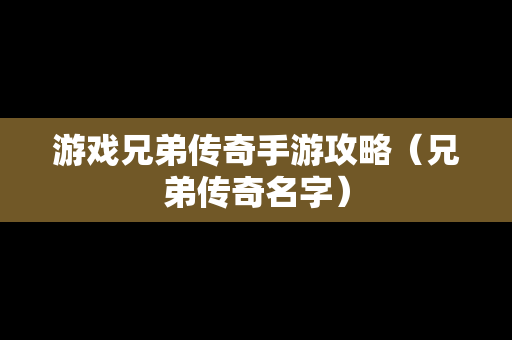 游戏兄弟传奇手游攻略（兄弟传奇名字）