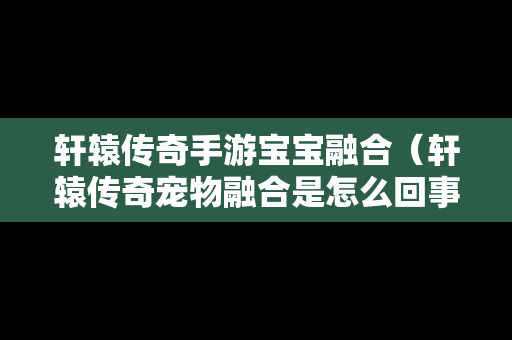 轩辕传奇手游宝宝融合（轩辕传奇宠物融合是怎么回事）