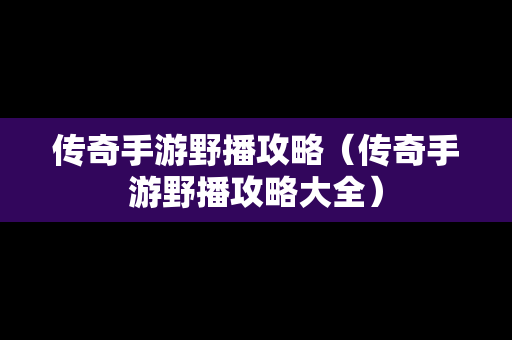 传奇手游野播攻略（传奇手游野播攻略大全）