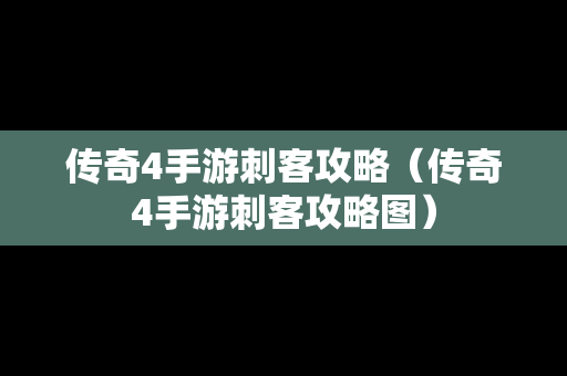 传奇4手游刺客攻略（传奇4手游刺客攻略图）