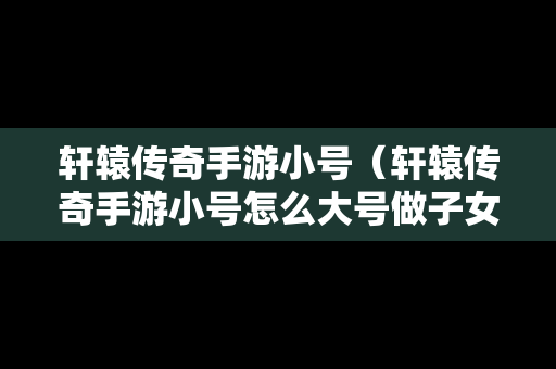 轩辕传奇手游小号（轩辕传奇手游小号怎么大号做子女）