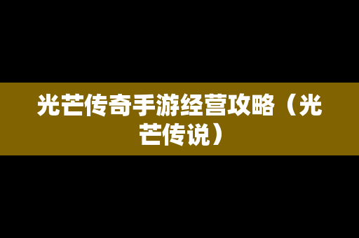 光芒传奇手游经营攻略（光芒传说）