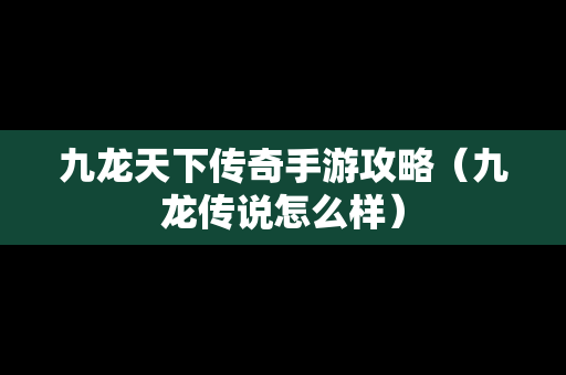 九龙天下传奇手游攻略（九龙传说怎么样）