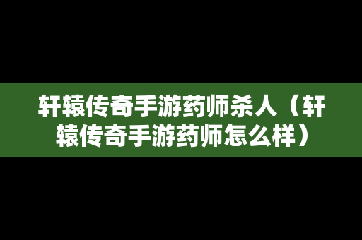 轩辕传奇手游药师杀人（轩辕传奇手游药师怎么样）