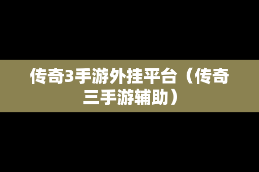 传奇3手游外挂平台（传奇三手游辅助）