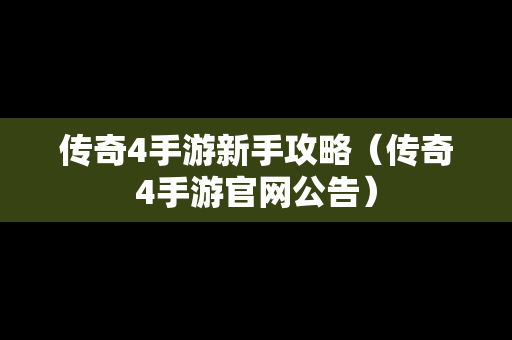 传奇4手游新手攻略（传奇4手游官网公告）