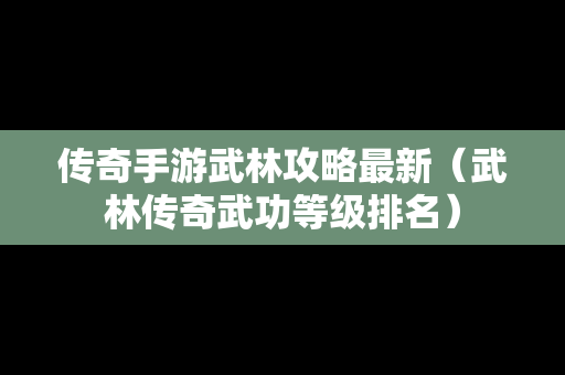 传奇手游武林攻略最新（武林传奇武功等级排名）