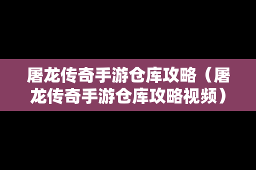 屠龙传奇手游仓库攻略（屠龙传奇手游仓库攻略视频）