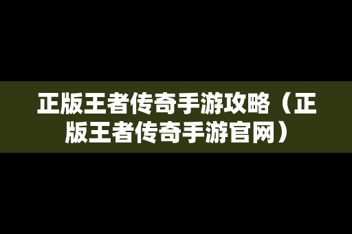 正版王者传奇手游攻略（正版王者传奇手游官网）