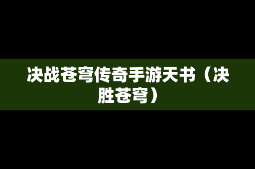 决战苍穹传奇手游天书（决胜苍穹）