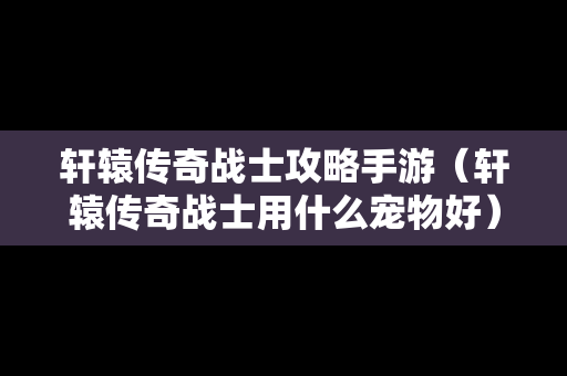 轩辕传奇战士攻略手游（轩辕传奇战士用什么宠物好）