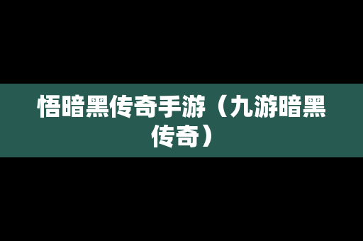 悟暗黑传奇手游（九游暗黑传奇）