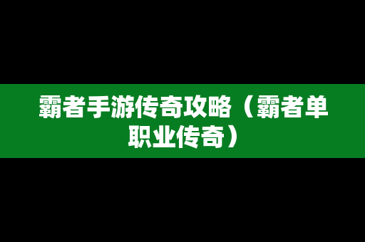 霸者手游传奇攻略（霸者单职业传奇）