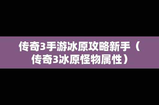 传奇3手游冰原攻略新手（传奇3冰原怪物属性）