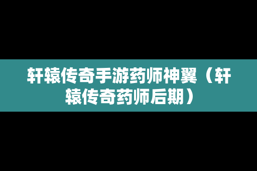 轩辕传奇手游药师神翼（轩辕传奇药师后期）