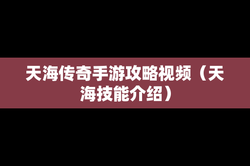 天海传奇手游攻略视频（天海技能介绍）