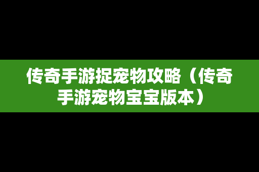 传奇手游捉宠物攻略（传奇手游宠物宝宝版本）