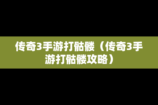 传奇3手游打骷髅（传奇3手游打骷髅攻略）