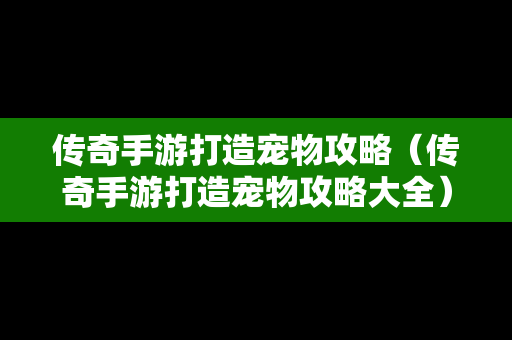 传奇手游打造宠物攻略（传奇手游打造宠物攻略大全）